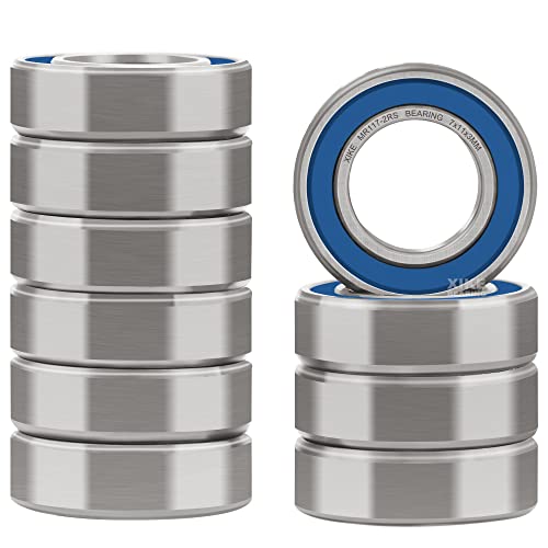 XIKE 10 Pcs MR117-2RS Bearings 7x11x3mm, Double Rubber Seals.