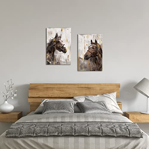 Simiwow Western Wall Decor Rustic Horse Painting Picture Prints On Canvas Animal Painting Framed Horse Artwork Countryside Farmhouse Cabin Decor 16"X24"X2 Pieces #TOP2