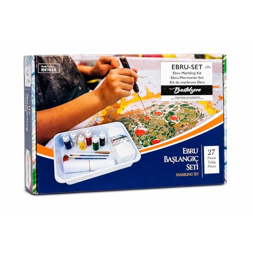 SÜDOR EBRU MALEREI 27-teiliges-Marmorier-Set für Anfänger und Profis. Ebru Marbling Set mit 10 Farben