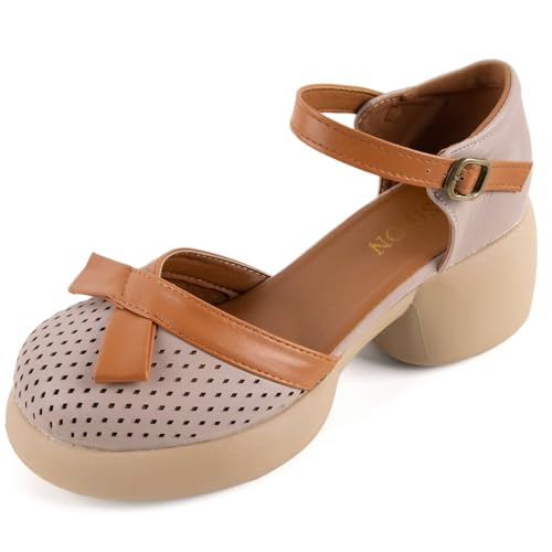 MAIITRIP Women's Elegant Platform Heel Wedge Sandals with Adjustable Buckle Ankle Straps,Closed Toe Breathable Mesh Shoes for Ladies,Summer Chunky Block Dressy Shoes for Weddings Parties Comfort