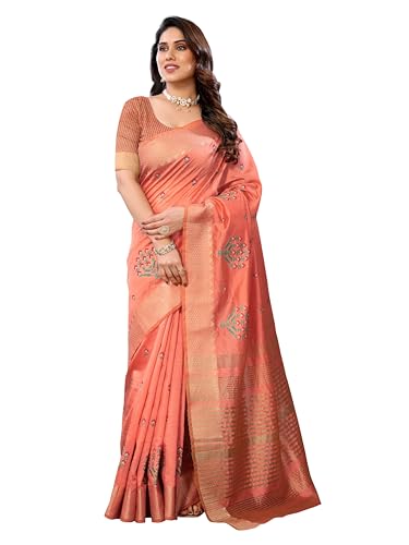 Image of StyleScope Women's Assam Cotton Silk Golden Boarder Thread Embroidered Saree With Unstitched Blouse Piece (Ulajh)