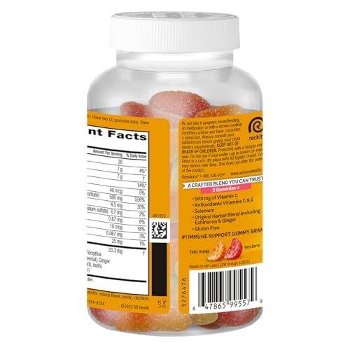Image of Airborne 500mg Vitamin C + Zinc Immune Support Supplement Gummies for Kids, Assorted Fruit Flavor, Gluten Free Crafted Blend with Powerful Antioxidants Vitamins C & E, 63 Gummies (4 Pack)