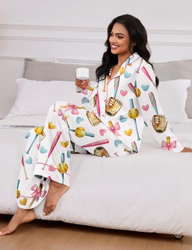 Image of SHESHOW Satin Pajamas for Women Set Long Sleeve Button Down Sleepwear 2 Piece Nightwear Women Pjs Sets Size XS-XXL