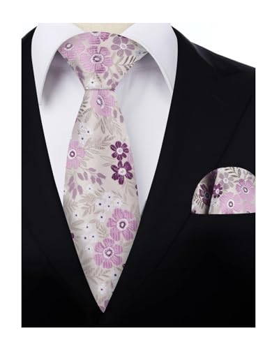 Image of Alizeal Mens 3.15'' Natural Flower Pattern Tie with Floral Pocket Square Set