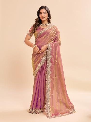 Image of Embellished Embroidered Pure Chiffon Heavy Work Saree