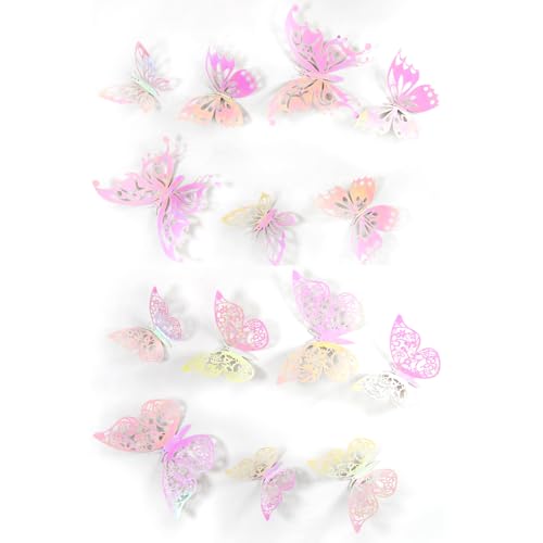 HJIAMA Aufkleber Schmetterling, 72 Stück Wand Aufkleber Dekoration, 3D Schmetterlinge Stereoskopisch Wandtattoo, 3 Größen, Schmetterlinge, Verwendet für Dekorieren Wänden, Partys, Hochzeiten