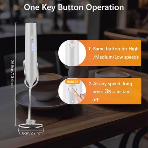Image of Rechargeable Milk Frother with Stand,3-Speed Handheld Coffee Electric Whisk, Detachable Stainless Steel Frother Wand, Coffee Frother & Drink Mixer for Latte, Cappuccino, Hot Chocolate, Egg(White)