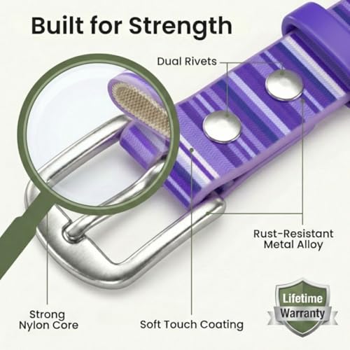 Image of Waterproof Dog Collar - Washable, Stink-Proof & Dirt-Proof - Soft, Odorless, Easy to Clean - Fade-Resistant, Durable for Medium & Large Dogs - Rust-Proof Metal Buckle (Purple-M 1 inch)