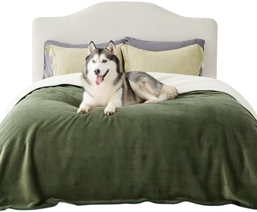 LE SURE Hundedecke Wasserdicht，218x274cm wasserdichte Decke Sofa,Olivgrün | Hundedecke für unterwegs, grosse Hunde Decke Fleece waschbar, Katzendecke flauschig und weich für Bett,