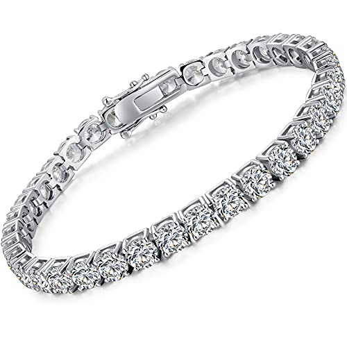 Miaofu Pulsera de Tenis de Lujo Para Mujer y Hombre - Plata De Ley 925 Oro Blanco Con Circonitas Cúbicas