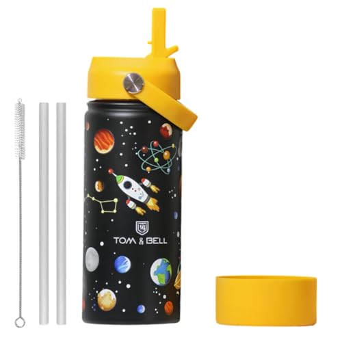 Image of TOM & BELL Insulated Water Bottle for Kids 500ml,Double Wall Water Bottle for School, Sipper Bottle,Hot and Cold, Premium 304 Stainless Steel (Universe, 500ml)
