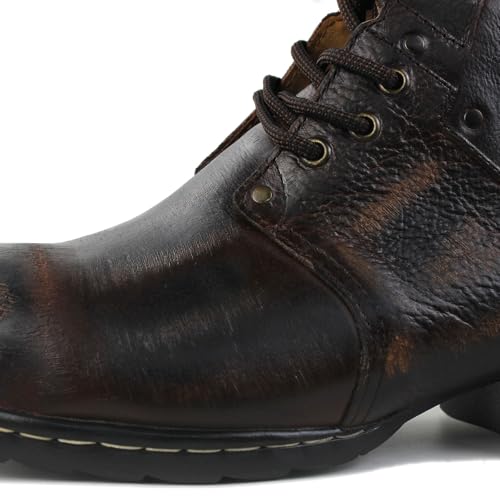Image of Men's Grippy Black Iron Piece Toe-tipped Design Chukka Boots Lace-up Motorcycle Casual Leather Dress Ankle Boot for Men Fashion 6015-3-A-R