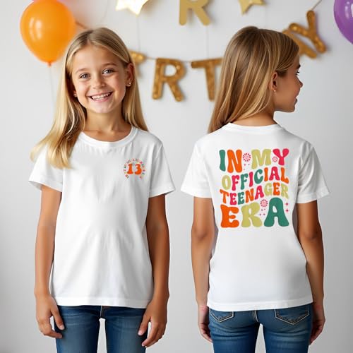 Image of CM C&M WODRO in My Official Teenager Era Shirt for Girls 13th Birthday Party T-Shirt Kids 13 Year Old Short Sleeve Tee Tops