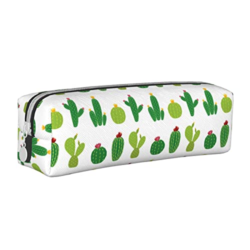 Green Cactus Slim Small Pencil Case Cute Pen Pouch leather Zipper Pencil Box Adult Storage Pouch for Office Travel Portable Organizer bags