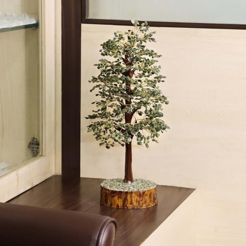 Image of Feng Shui Green Jade Gemstone Bonsai Money Tree, 1500 Beads Gold Wire Crystal Stone, for Home Decor, Showpiece