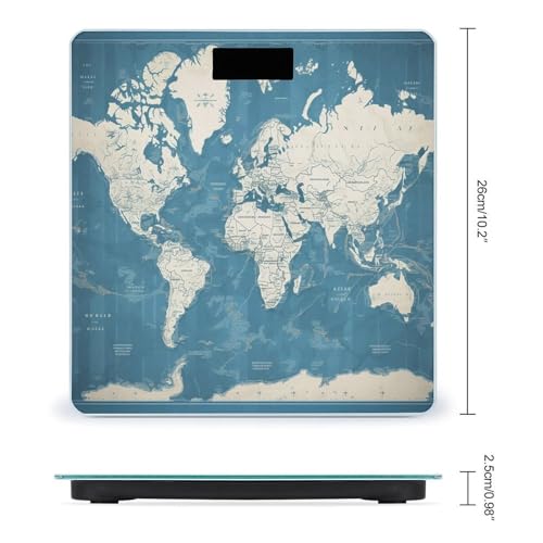 Báscula digital de baño con mapa azul y vidrio templado miniatura 2