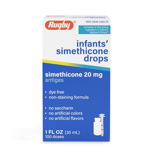Rugby Dye-Free Infants Gas Drops - Simethicone 20 mg Liquid Drops for Newborns Babies Toddlers and Kids - Fast Relief from Gas Discomfort - No Artificial Colors or Flavors - 1 Fl. Oz. (1 Pack)