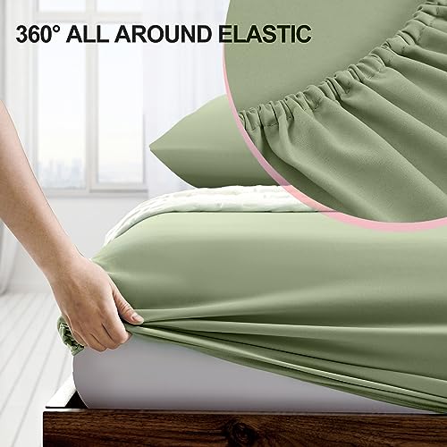 FreshCulture King Fitted Sheet Only 2 Pack - Hotel Quality Fitted Sheet King Size - Ultra Soft & Breathable - Brushed Microfiber - Deep Pocket - Cooling Fitted Sheets for King Size Bed (Sage Green)