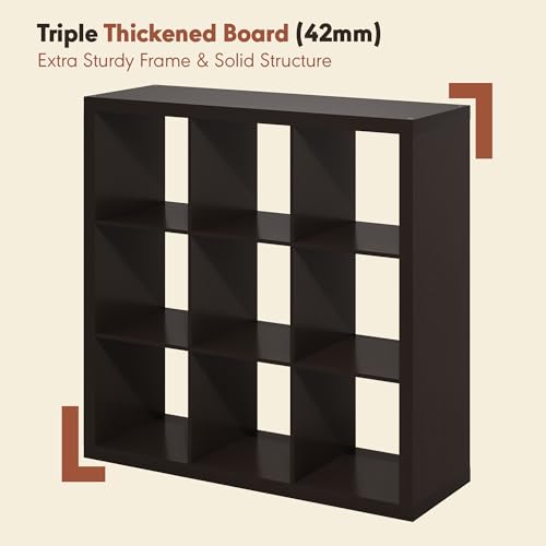 Image of Furinno Cubicle Record Player Stand, 9-Cube Record Storage, Dark Oak