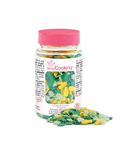 Scrapcooking Pot de Décors Sucrés Tropical - Décoration Alimentaire Exotique Pâtisserie Gâteau - Ananas Feuilles - Décos Sucre 55 g - 7439 Cover