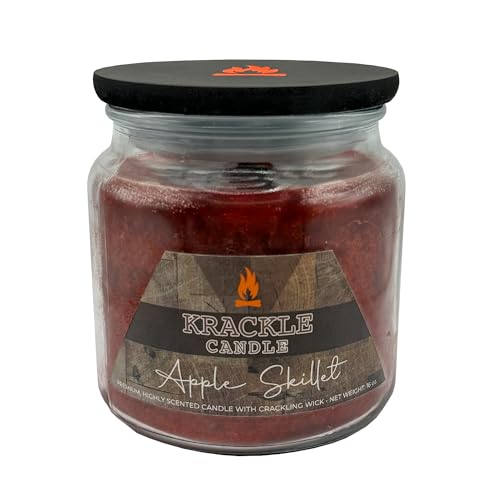 Image of Krackle Apple Skillet Scented Candle | 16oz Jar | Long Burn | Apple, Cinnamon, Nutmeg & Brown Sugar | Wooden Krackle Wick | Cozy Fall Candle for Home or Gifting