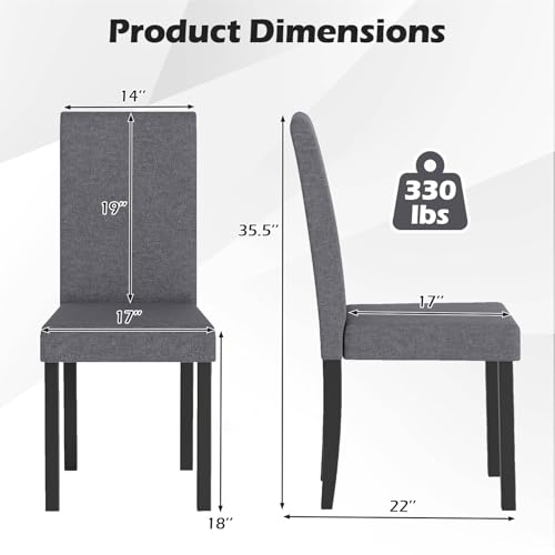 Image of COSTWAY Fabric Armless Dining Chairs Set of 4, Upholstered Kitchen Side Chair w /Rubber Wood Legs, Padded Seat & High Backrest, Mid-Century Modern Accent Chairs for Living Room Restaurant (Dark Gray)