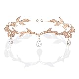 BABEYOND Crystal Leaf Wedding Headpiece Headband Bridal Bridesmaid Forehead Band Rhinestone Bridal Tiara Crown with Gift Box (Gold)