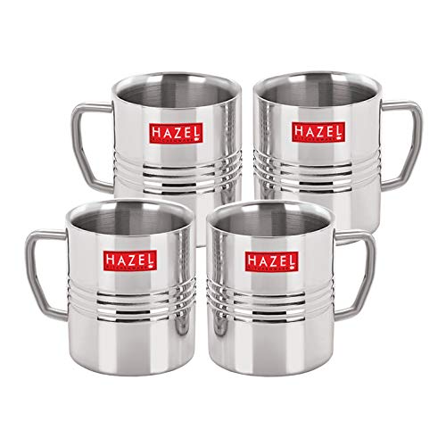 Image of HAZEL Stainless Steel Green Tea Coffee Amrapali Mug, Set of 4, 300 ml (Each)