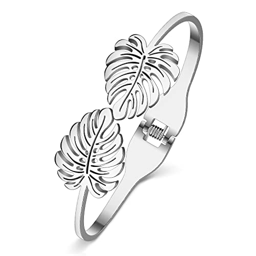 Bracelet manchette feuilles en argent et cristal, cadeau idéal femme