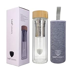 69active Teeflasche Glas mit Sieb aus Edelstahl 400 ml Trinkflasche to go doppelwandig – Thermoskanne für Tee aus…