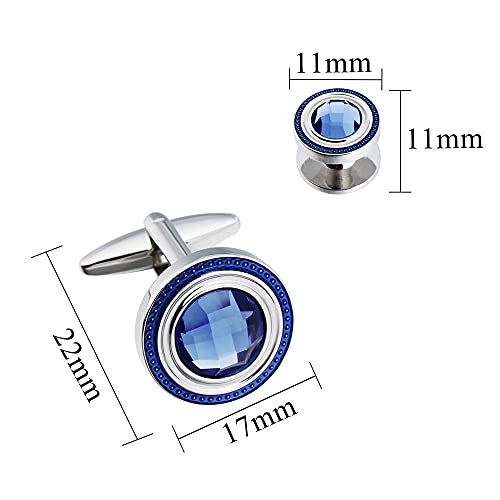 HAWSON Crystal Cufflinks and Studs Sets for Men's Tuxedo Shirts,Including One Pair Cufflinks for Men with 5 pcs Studs and Black Gift Boxes Suitable for Christmas,Father's Day,Business2