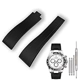 KaiMai 20mm Curved End Rubber Watch Band for Rolex Submariner, Daytona, Ghost, Yachtmaster & More,Waterproof,Without Clasp-Black