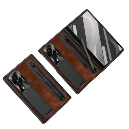 Coque Samsung Galaxy z Fold 8 Cuir Antichoc Marron avec Film Écran et Stylet de Précision