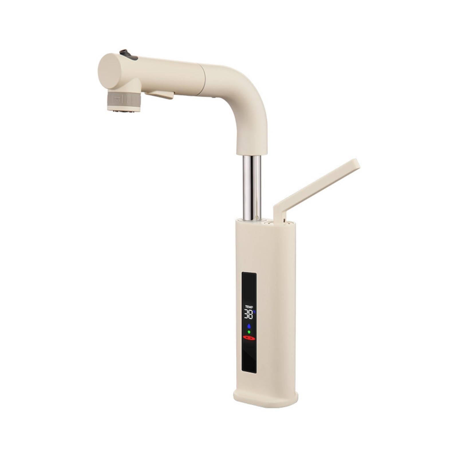 Tall Vessel Sink Faucet, Digital Display Brass Pull Out Hot Cold Mixer Tap,Safe and Reliable(Bianco)
