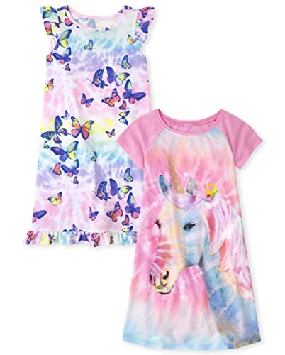 The Children's Place Girls Short Sleeve Nightgowns, Unicorn/Rainbow Butterfly 2-Pack, Xx-Large (16) #TOP27