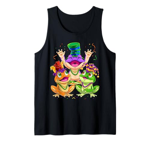 Mardi Gras Frog Beads Funny Jester Frog Carnival Costume Tank Top