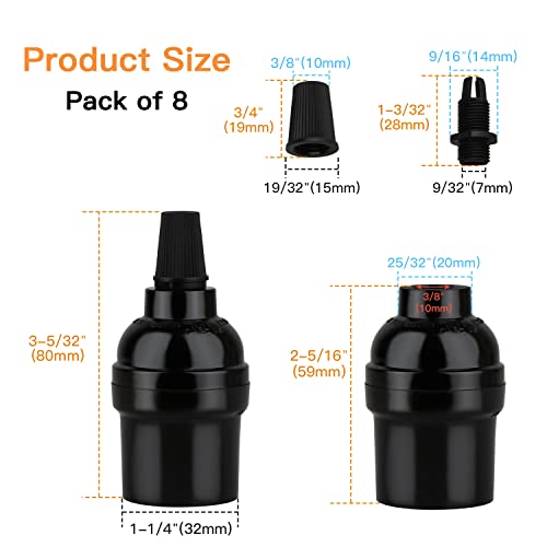 Zevnico E26 E27 Light Sockets, 8 Packs Edison Period Retro Style Pendant Lamp Holder, Replacement Diy Pendant E26 Medium Base Screw Light Holder, Maximum Wattage 100W, Vintage Black Light Bulb Socket #TOP6