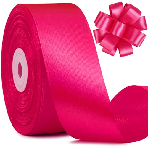 1-1/2 Inches Hot Pink Satin Ribbon 50 Yards Rose Red Fiusha Fabric Ribbon for Flower Bouquet Gift Wrapping Eternal Roses Bows Making DIY Crafts