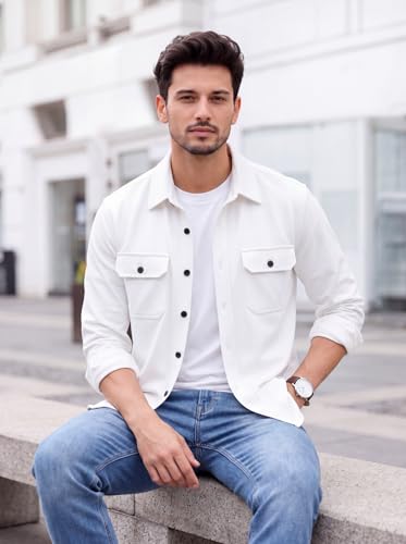 Image of Amazon Brand - INKAST Men's Cotton Blend Button Down Shirt | Long Sleeve Casual Lightweight Breathable Collared Shirts | Soft Comfortable Everyday Wear |Two Flap Chest Pockets |Using like Jacket Shirt