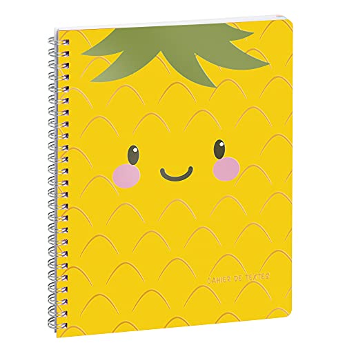 Exacompta - 9901019E - Cahier de textes Tutti Frutti - Couverture pelliculée avec spirale et onglets hebdomadaires détachables - 17 cm x 22 cm - Motif ananas