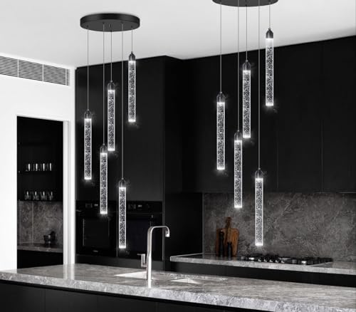 Image of Crystal Pendant Light Mini Chandelier Bubble Pendant Lighting for Kitchen Island Black LED Ceiling Hanging Light Bathroom Dining Room Corridor Dimmable Flush Mount Ceiling Light Dimmable 2700K 6000K