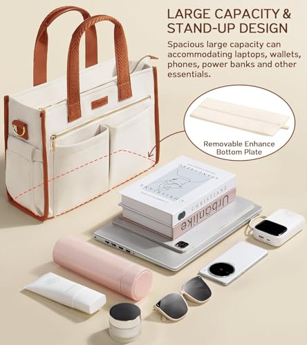 Canvas Tote Bag for Women, 15-Pocket Large Crossbody Handbag Bible Laptop Bag Zipper Bookbag for Teacher Work Travel College4