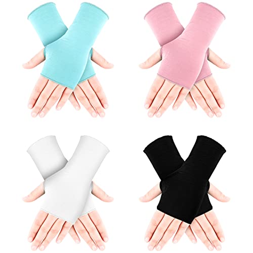 Bememo 4 Pack Sun Protection UV Gloves Driving Sun Block Gloves Cooling Fingerless Wrist Length Cotton for Women4