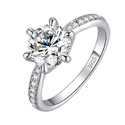 JewelryPalace 3ct Classique Moissanite Bague Taille Rond Solitaire Pierre Argent Massif 925 Femme, Or Blanc 14k Bague Diamant Simulé Fiançailles Mariage Promise Alliance, Ensemble Bijoux Mariee