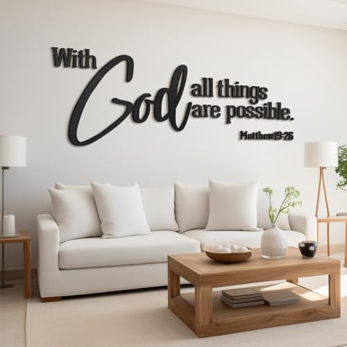 AceOrbit Christian Bible Verses Wall Art Decor with God All Things Are Possible15.7 x 40.9" Wooden Religious Scripture Jesus Wall Decor 3D Letters Hanging Prayer Decoration for Church Home