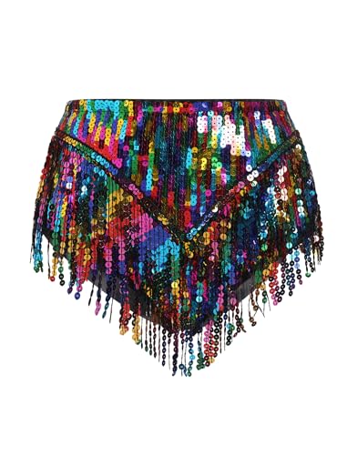 FYMNSI Pailletten Shorts Damen Rave Outfit Techno Glitzer Kurz Hose Hohe Taille Quaste Hotpants Musikfestival Festivals Tanz Party Glänzend Fasching...