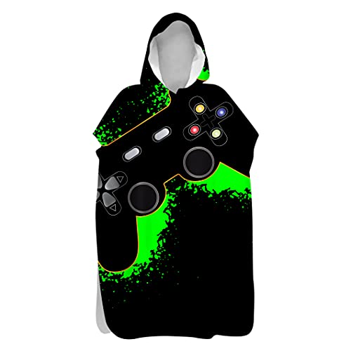 Stillshine. Serviettes Poncho Adulte Ado Enfant Garçon Surf Poncho À Capuchon Poncho De Bain Long Gamer Gamepad Motif Serviettes De Plage Homme Femme Peignoir Natation 130-178 Cm (Noir A) Cover