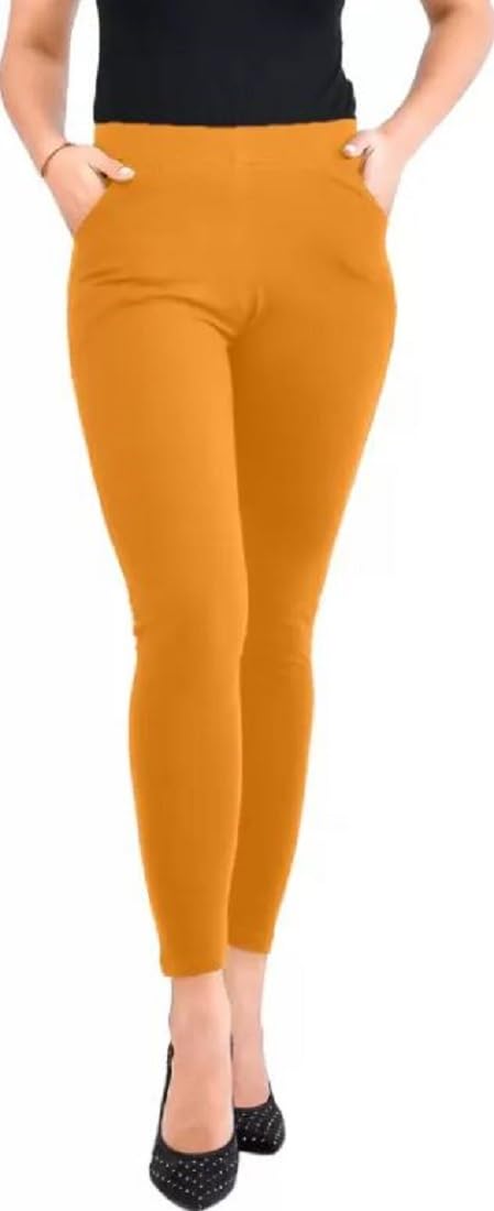 kanna fabric Women's Ankle Length Legging's with 2 Side Pockets (Free, Mustard)-picture-15