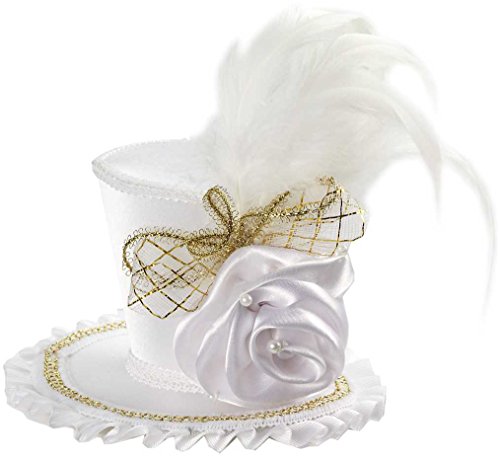 Forum Novelties Women's Mini Top Hat with Rose Costume Accessory, White, One Size