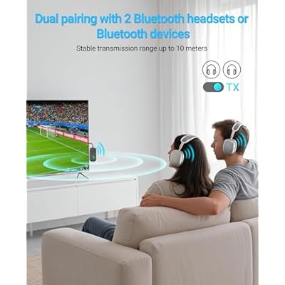 Bluetooth Transmitter Receiver, 3.5MM to Bluetooth 5.3 Transmitter, 2-in-1 Airplane Adapter for Headphone, TV, Airplane, Home Stereo, Speakers, Headphone, Car, Dual Connection
